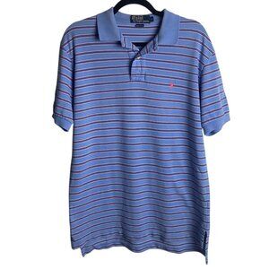 Polo Ralph Lauren Men's Size Medium Polo Shirt Blue Pink Stripes Preppy Office